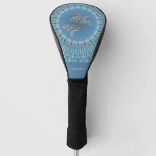 Couvre-club De Golf Tortue Bleue Argent Et Monogramme Mandala