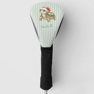 Couvre-club De Golf Tortue de Noël à chapeau de Père Noël aquarelle pe