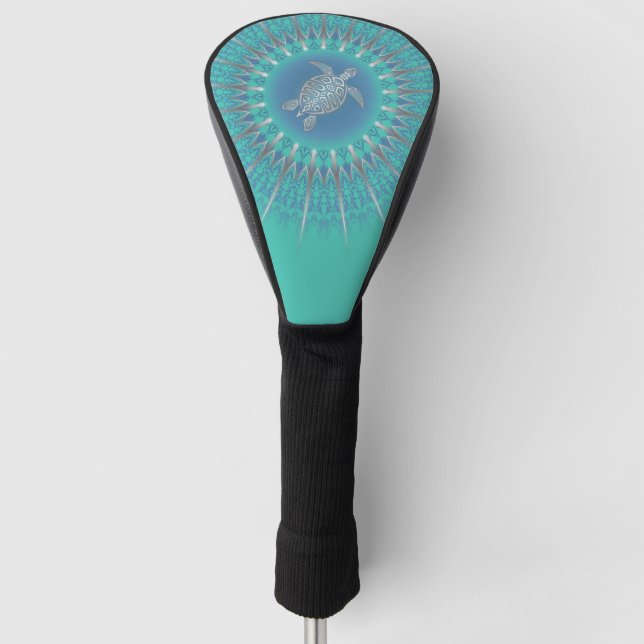 Couvre-club De Golf Tortue Mer Aquamarine Argent Et Côtière Mandala (Devant)