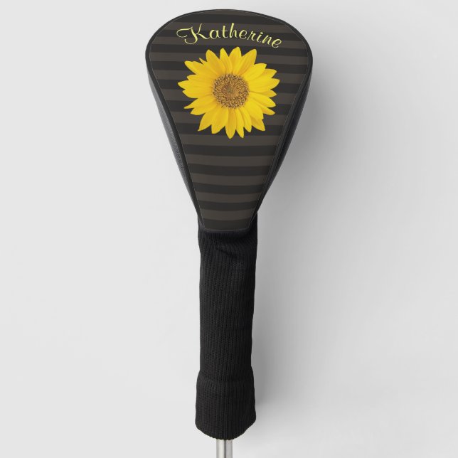 Couvre-club De Golf Tournesol jaune Nom personnalisé trié (Devant)