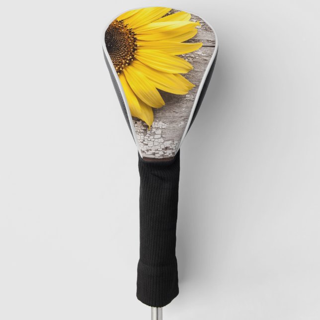 Couvre-club De Golf Tournesol sur une table en bois (Devant)