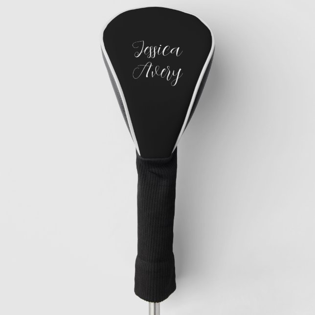 Couvre-club De Golf Tout nom | Élégant script blanc modifiable sur noi (Devant)