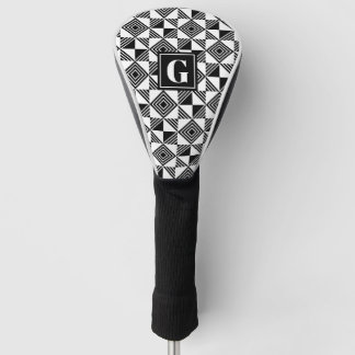 Couvre-club De Golf Triangle carré Monogramme blanc noir géométrique