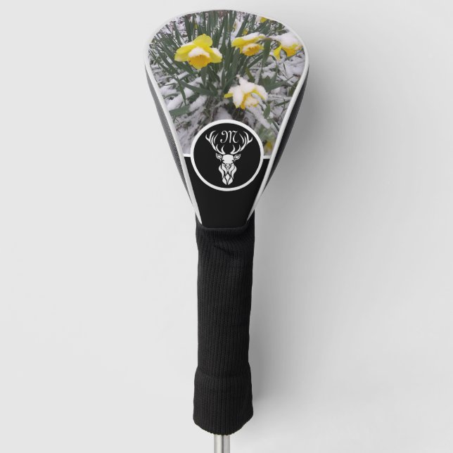 Couvre-club De Golf Tribal Blanc Buck Silhouette Monogramme avec photo (Devant)