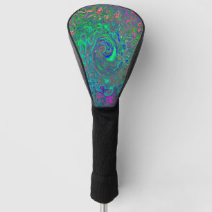 Couvre-club De Golf Trippy Chartreuse et Blue Retro Liquid Swirl