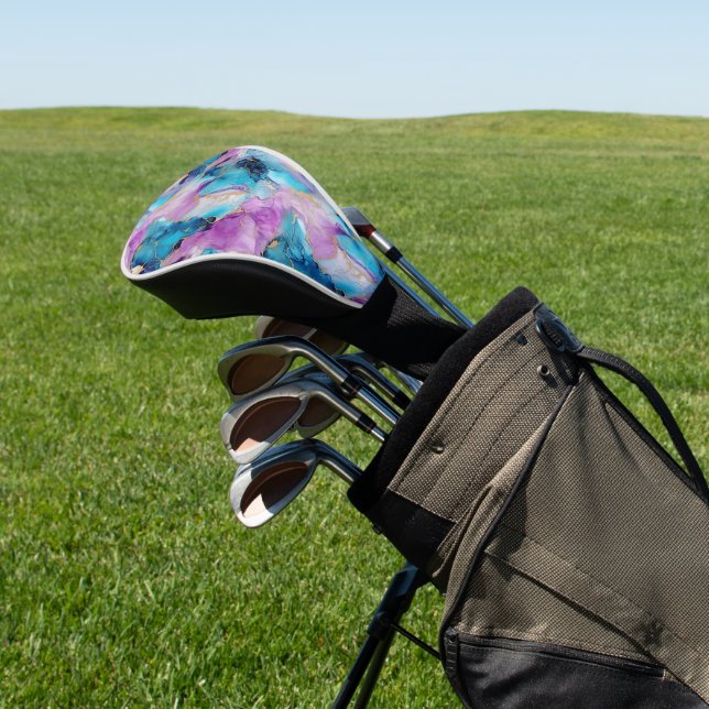 Couvre-club De Golf Turquoise Aqua violet marbre or (In Situ)