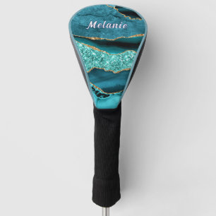 Couvre-club De Golf Turquoise Blue Gold Golf Head Coque avec nom perso