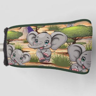 Couvre-club De Golf Un bébé éléphant qui sonne heureux dans la savane 