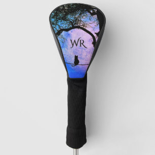 Couvre-club De Golf Un chat noir sur une Pleine lune de fil Monogramme