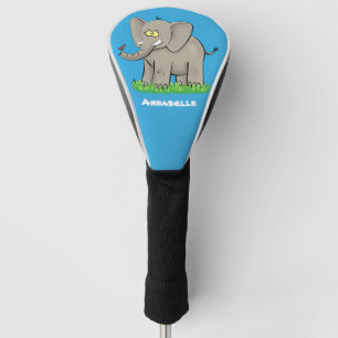 Couvre-club De Golf Un joli éléphant drôle avec un oiseau sur le tronc