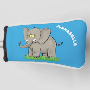 Couvre-club De Golf Un joli éléphant drôle avec un oiseau sur le tronc