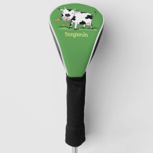 Couvre-club De Golf Vache mignonne en vert dessin animé sur le terrain