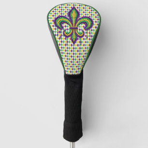 Couvre-club De Golf Vert jaune pourpre Mardi Gras fleur de lis