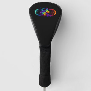 Couvre-club De Golf Vibrant infinity with rainbow butterfly on black