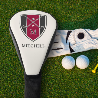 Couvre-club De Golf Vintage Golf Crest Crossed Clubs Initial Red Black