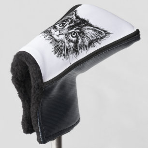 Couvre-club De Golf Visage de chaton noir et blanc