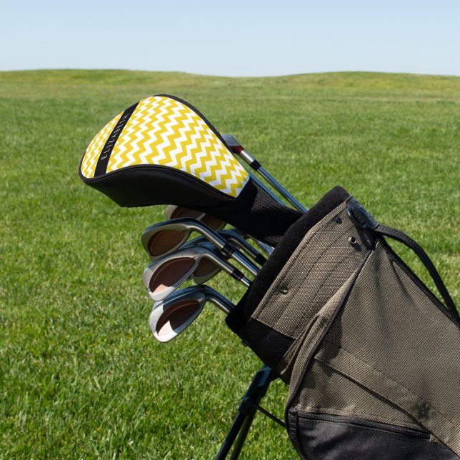 Couvre-club De Golf Zigzag Jaune, Chevron Jaune, Votre Nom (In Situ)