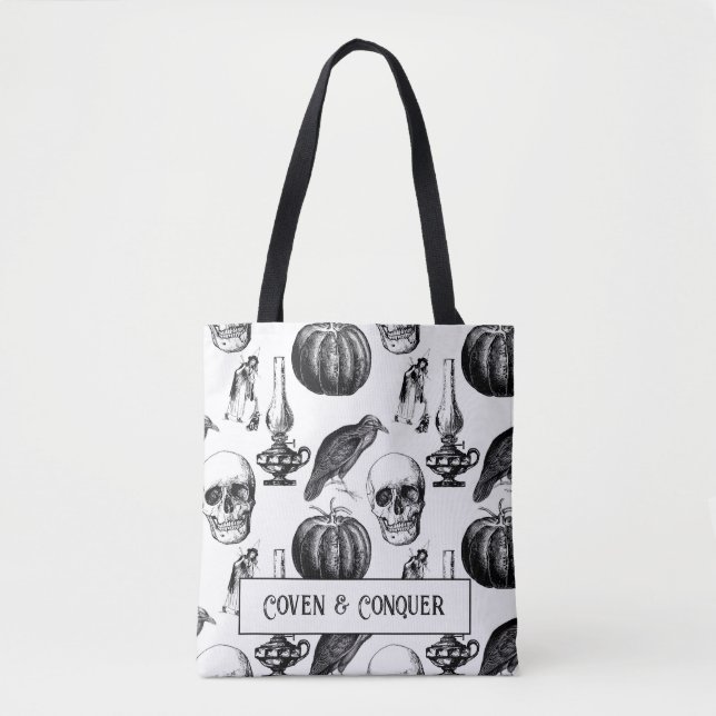 Coven and Conquer Witch Halloween Tote Bag (Front)