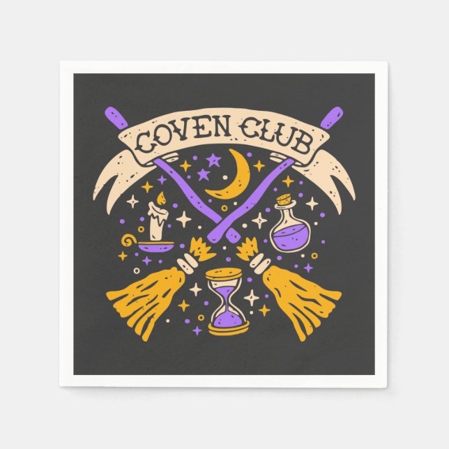 Coven Club Halloween Witch Night Sky Napkin (Front)