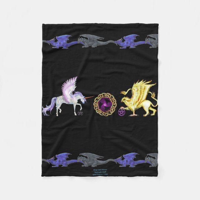 Coven Symbol Spiral Essence Unicorn Griffon Celtic Fleece Blanket (Front)