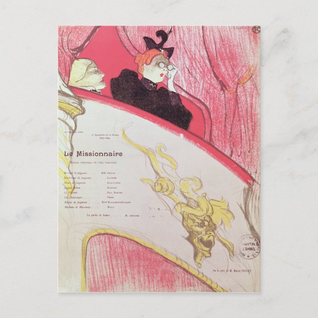 Cover of a programme for 'Le Missionaire' Postcard (Front)