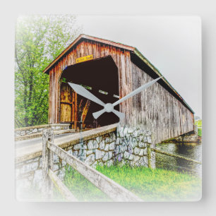 Covered Bridge Art - Square Clock