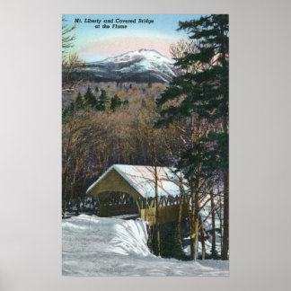 Covered Bridge at Flume in Winter Poster