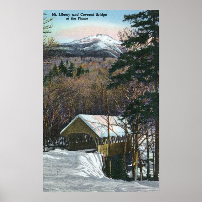 Covered Bridge at Flume in Winter Poster (Front)