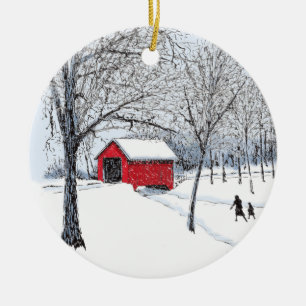Covered Bridge Ceramic Ornament