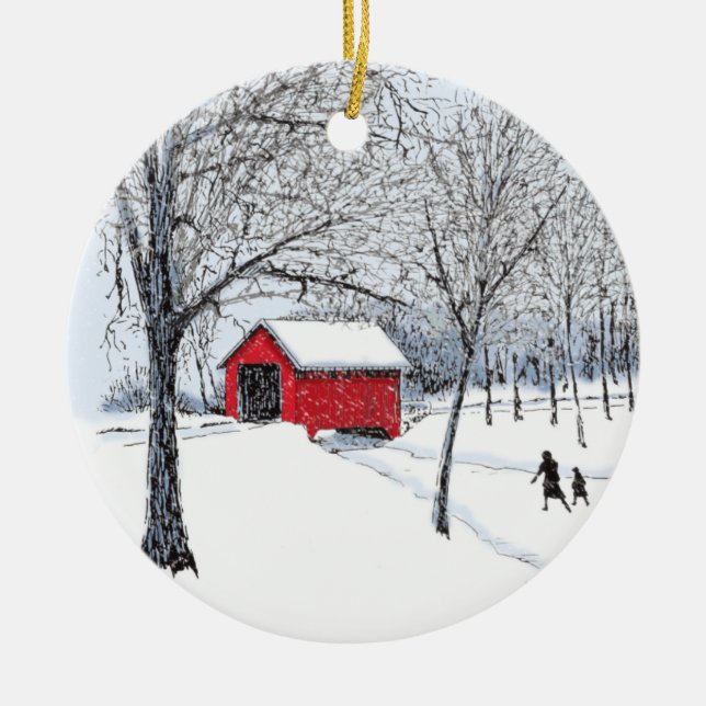 Covered Bridge Ceramic Ornament (Front)