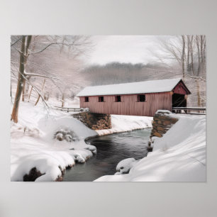 Covered Bridge in Snow Poster