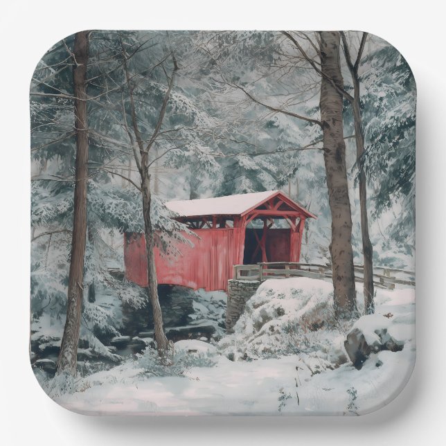 Covered Bridge Paper Plate (Front)