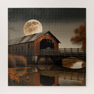 Covered Bridge Puzzle w/Harvest Moon