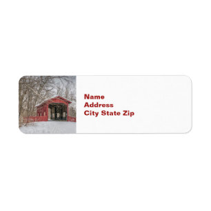 Covered Bridge Red Snow Photo