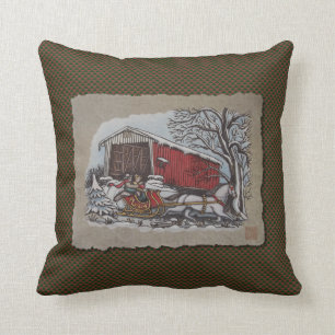 Covered Bridge & Sleigh Throw Pillow