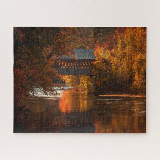 Covered Bridge through the Fall Colours Jigsaw Puzzle (Horizontal)