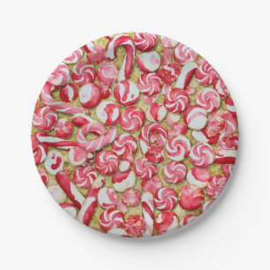 Covered Candy Cane Peppermint Gold Paper Plate 
