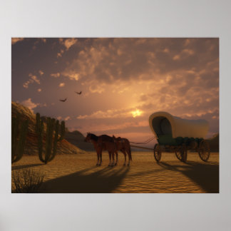 Covered Wagon at Sunset - LARGE Print