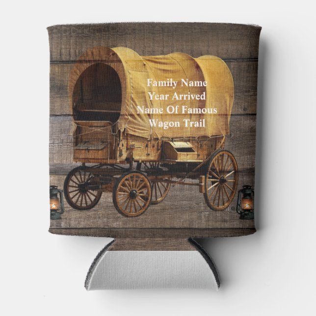 Covered Wagon Coal oil Lamps Western  Can Cooler (Front)