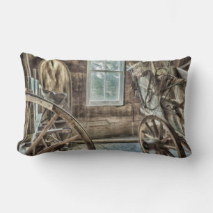 Covered wagon, wooden wagon wheel lumbar pillow