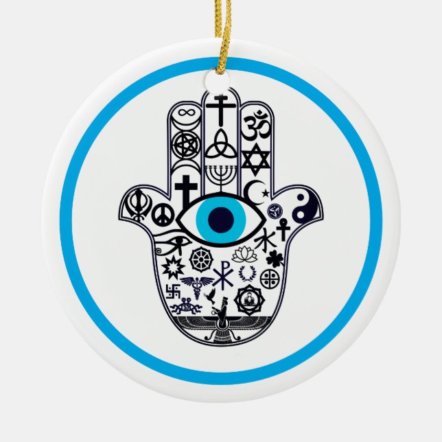 Covering all the bases Hamsa Hand Ceramic Ornament (Front)