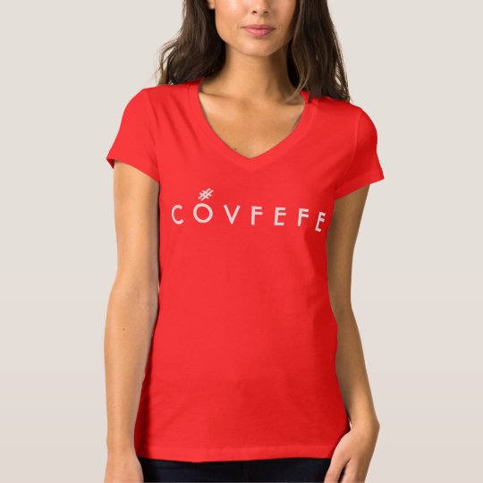COVFEFE with hashtag accent mark | Funny Red Vneck T-Shirt