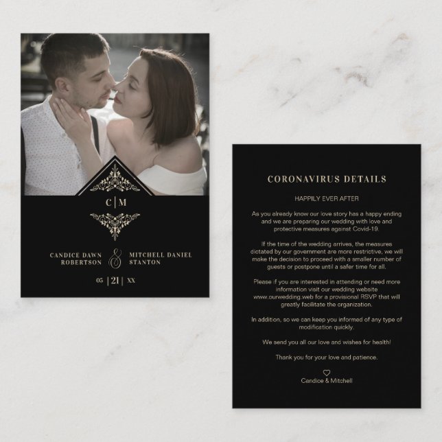 Covi19 Wedding Initials Flourish Sophisticated Enclosure Card (Front/Back)