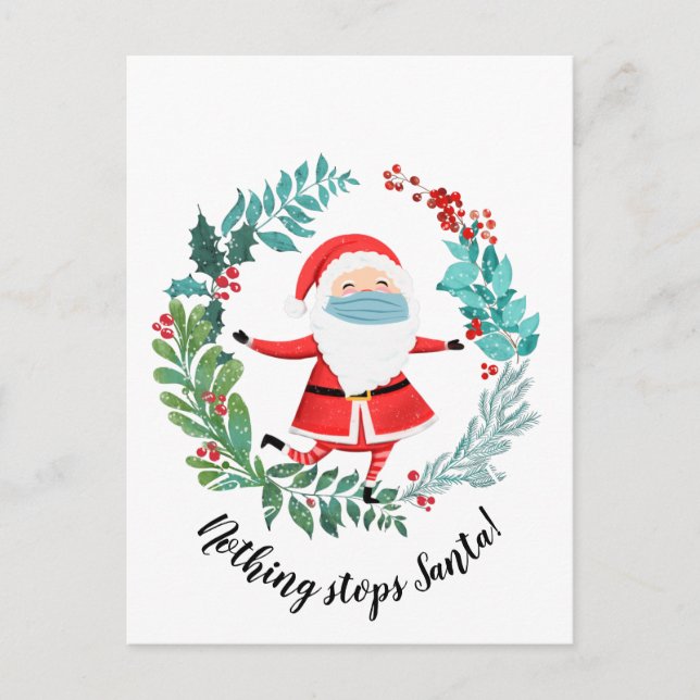 covid19 2020 nothing stops Santa christmas tree Postcard (Front)