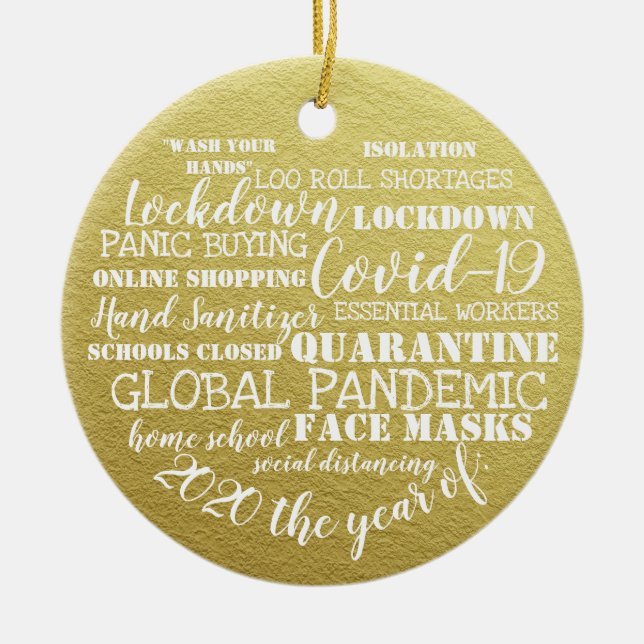 covid19 2020 the year of face masks gold ceramic ornament (Front)