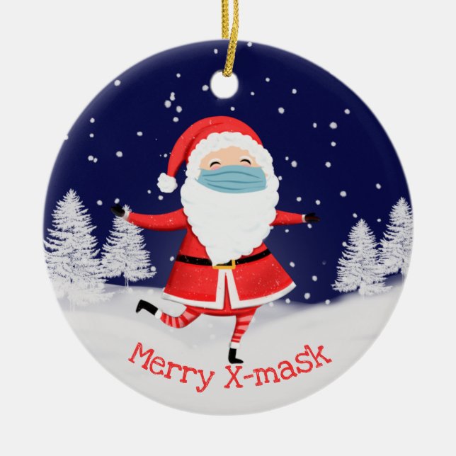 Covid19 2020 the year of face masks isolation xmas ceramic ornament (Front)