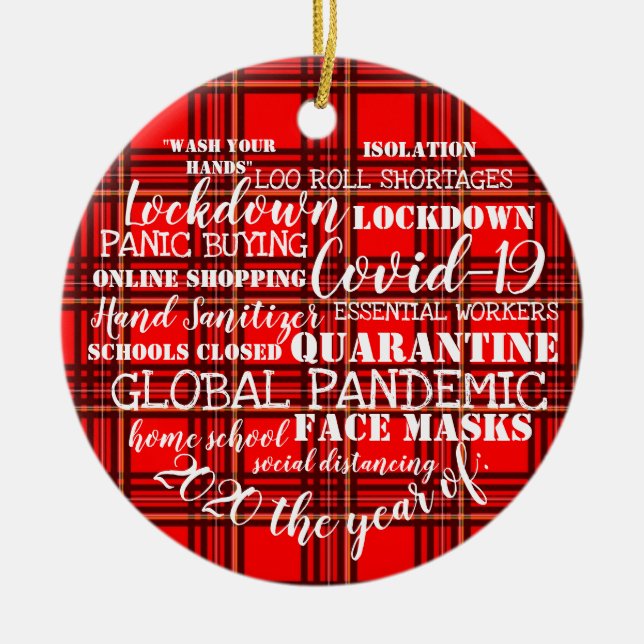 covid19 2020 the year of face masks tartan ceramic ornament (Front)