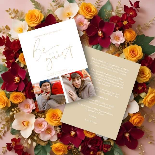 Covid19 2 Photos Soyez Notre Invité Romantique Mar (Elegant Two Photos Be Our Guest Romantic Wedding Enclosure Cards.)