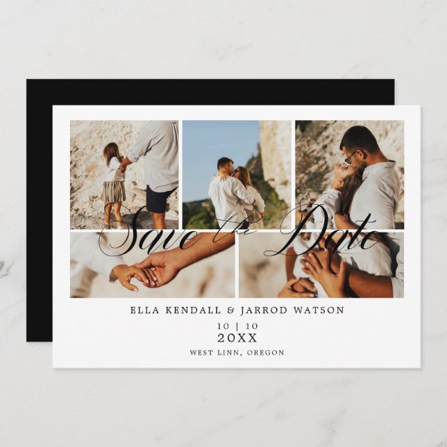 Covid19 Chic Black Trendy Collage 5 Photos Wedding (Front/Back)