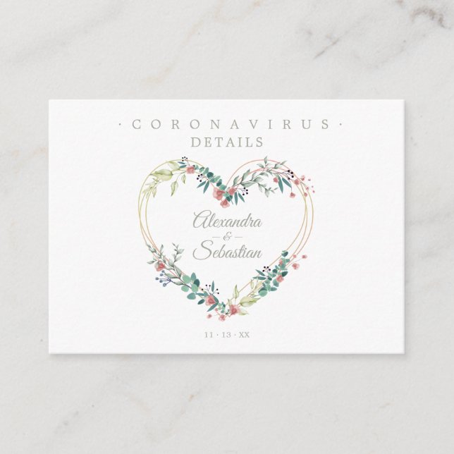 Covid19 Details Sophisticated Pink Chic Heart Enclosure Card (Front)